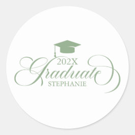 Graduate Elegant Sage Green Script Typografie Runder Aufkleber