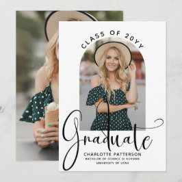 Graduate Elegant Script Graduation Arch Photo Einladung