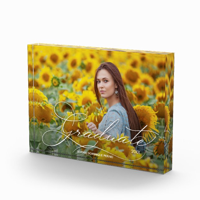 Graduate Elegant White Script Fotoblock (Rechts)