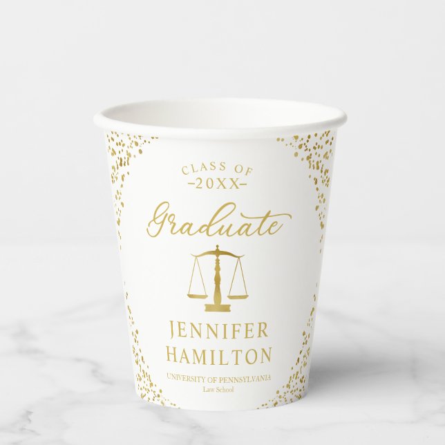 Graduate Elegante Gold Blue Law School Abschluss Pappbecher (Vorderseite)