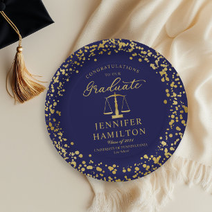 Graduate Elegante Gold Blue Law School Abschluss Pappteller