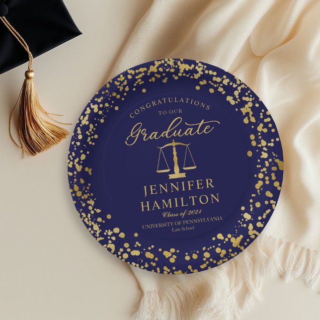 Graduate Elegante Gold Blue Law School Abschluss Pappteller (Von Creator hochgeladen)