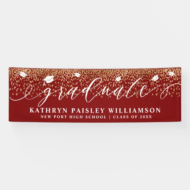 Graduate Elegante Script Gold Confetti Abschluss B Banner (Horizontal)