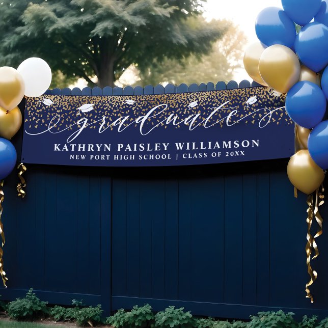 Graduate Elegante Script Gold Confetti Abschluss Banner (Graduate Elegant Script Gold Confetti Graduation Banner)