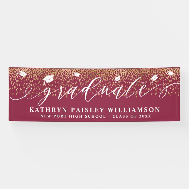 Graduate Elegantes Skript Gold Confetti Abschluss Banner (Horizontal)