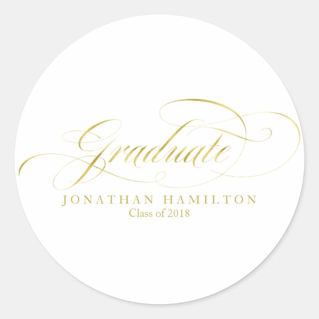 Graduate Foil Gold Eleganter Script-Abschluss Runder Aufkleber (Vorderseite)