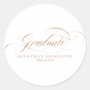 Graduate Foil Rose Gold Elegante Script Abschluss Runder Aufkleber