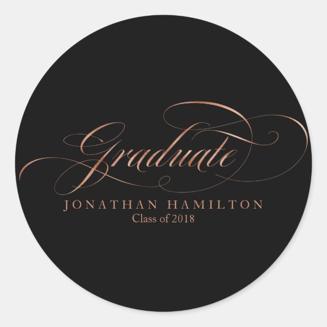 Graduate Foil Rose Gold Extravagant Script Abschlu Runder Aufkleber (Vorderseite)