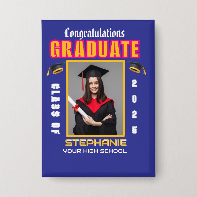 Graduate Foto Abschluss Herzlichen Glückwunsch Button (Vorderseite)
