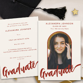 Graduate Foto Arch Modern Burnt Orange Script Ankündigung