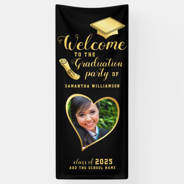 Graduate Foto Black Gold Abschluss Willkommen Banner (Vertikal)
