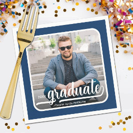 Graduate Foto Bold Script Blue Party Serviette