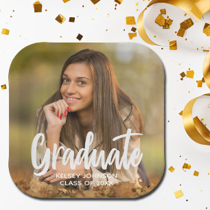 Graduate Foto Bold Script Custom Graduation Party Pappteller