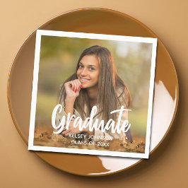 Graduate Foto Bold Script Custom Graduation Party Serviette