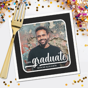 Graduate Foto Bold Script Graduation Party Serviette