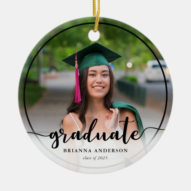 Graduate Foto Calligrafy Black Keramik Ornament (Vorne)