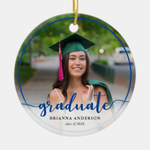 Graduate Foto Calligraphy Dark Blue Keramik Ornament