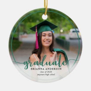 Graduate Foto Calligraphy Dark Green Keramik Ornament