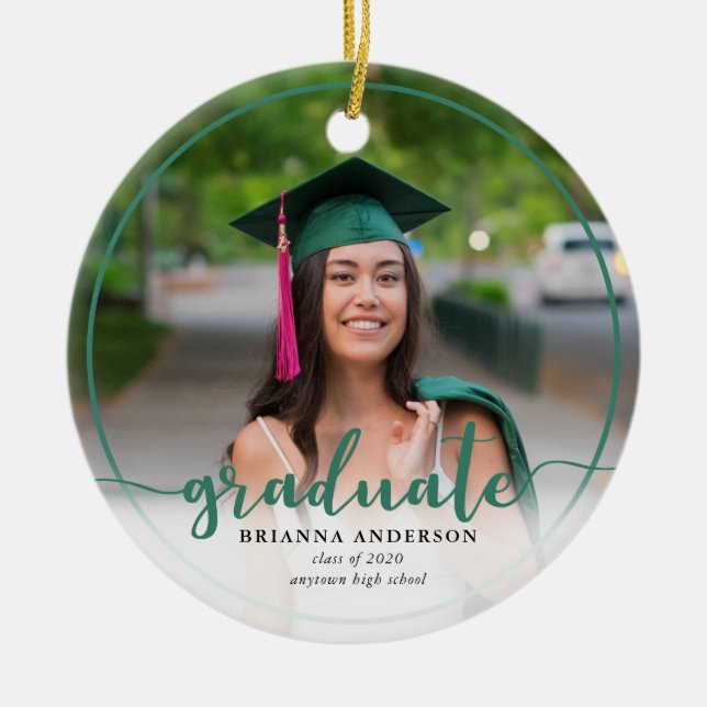 Graduate Foto Calligraphy Dark Green Keramik Ornament (Vorne)