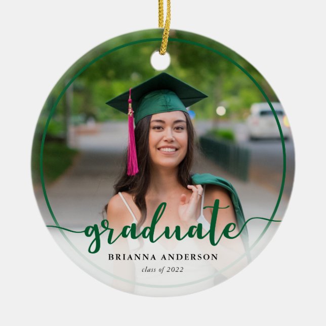 Graduate Foto Calligraphy Green Keramik Ornament (Vorne)