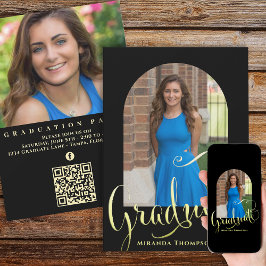 Graduate Foto Calligraphy Script Black Gold Arch Einladung