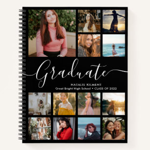 Graduate Foto Collage Abschluss Black and Gold Notizbuch
