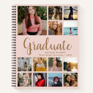 Graduate Foto Collage Abschluss Rosa und Gold Notizbuch