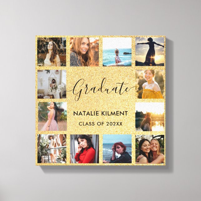 Graduate Foto Collage Black and Gold Abschluss Leinwanddruck (Vorderseite)