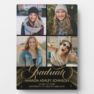 Graduate Foto Collage Black Gold Abschluss Fotoplatte