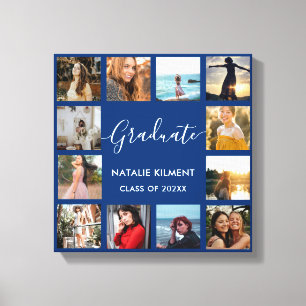 Graduate Foto Collage Navy Blue & Gold Abschluss Leinwanddruck