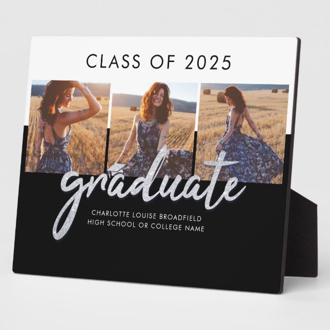 Graduate Foto Collage Silver Script Grad Foto Fotoplatte (Seite)