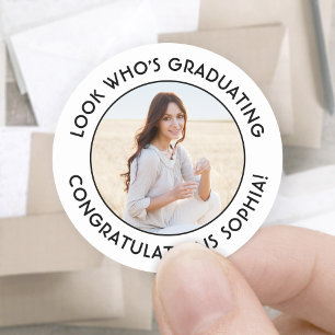Graduate Foto Einfache Schwarz-Weiß-Abschluss Runder Aufkleber