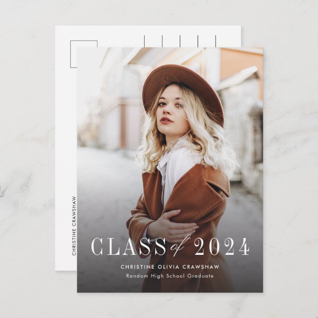Graduate Foto Handschrift Abschluss Ankündigungspostkarte (Vorne/Hinten)