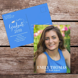 Graduate Foto Minimalistisch Simple Script Blue Postkarte