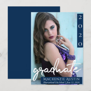 Graduate Foto Navy Script Dark Blue Keepake Ankündigung
