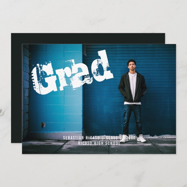Graduate Foto Personalisiert Graffiti Dark Gray Einladung (Vorne/Hinten)