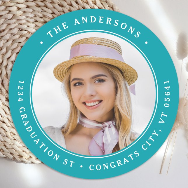 Graduate Foto Personalisiert Runde Rücksendeadress Runder Aufkleber (Von Creator hochgeladen)