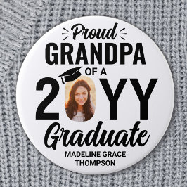 Graduate Foto Proud Grandpa Moderne Schwarz & Weiß Button