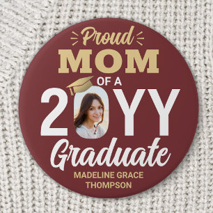 Graduate Foto Proud Mama Burgundy Red and Gold Button