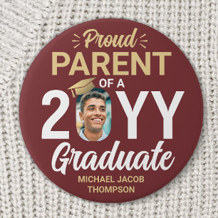 Graduate Foto Proud Parent Burgundy Red and Gold Button