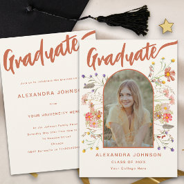 Graduate Foto Script Boho Floral Graduation Party Einladung
