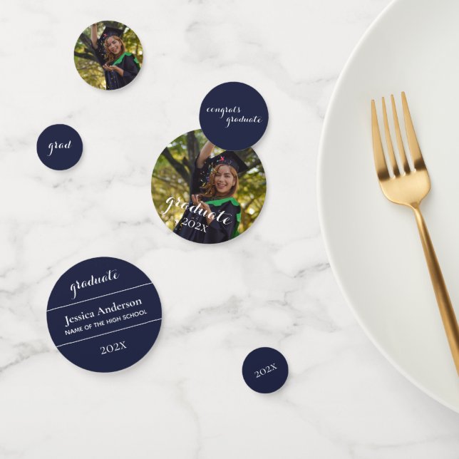Graduate Foto Script Navy Blue Graduation Party Konfetti (Gruppe)