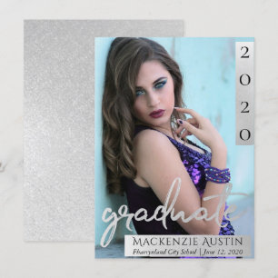 Graduate Foto   Silver Script Brush Grad Keepake Ankündigung