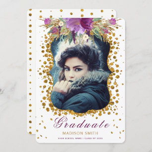 Graduate Foto Sparkle Blume Glitzer Confetti Einladung