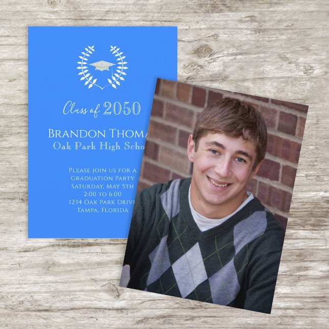 Graduate Foto Stilvoll Classic Laureate Blue Einladung (Von Creator hochgeladen)
