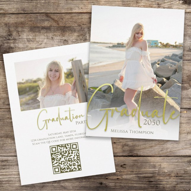 Graduate Foto Template Gold Typografie Script Einladung (Von Creator hochgeladen)