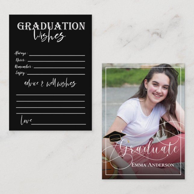 Graduate Foto White and Black 2025 Abschluss Hinweiskarte (Vorne/Hinten)