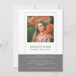 Graduate Fotovorlage Personalisiert Grau Weiß Einladung