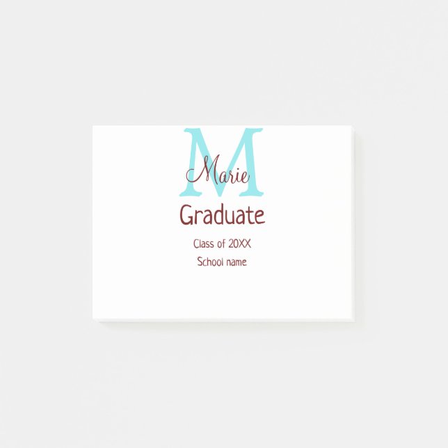 Graduate fügen Name monogram grün pink einfache Mi Post-it Klebezettel (Vorderseite)