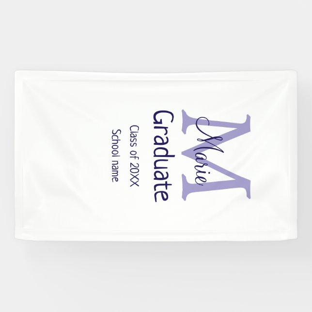 Graduate fügen Name Monogramm lila einfache minima Banner (Horizontal)